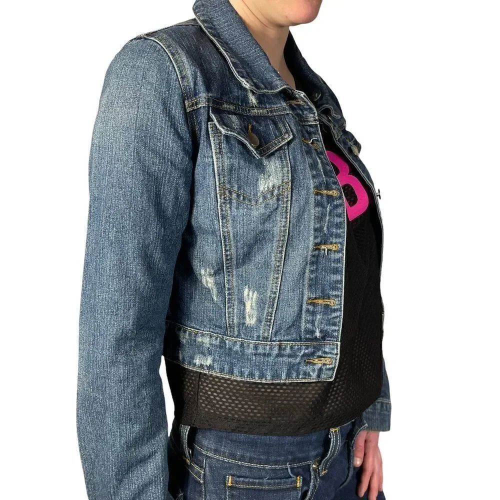Thread Supply Cropped Distressed Blue Jean Jacket - Picture 5 of 10